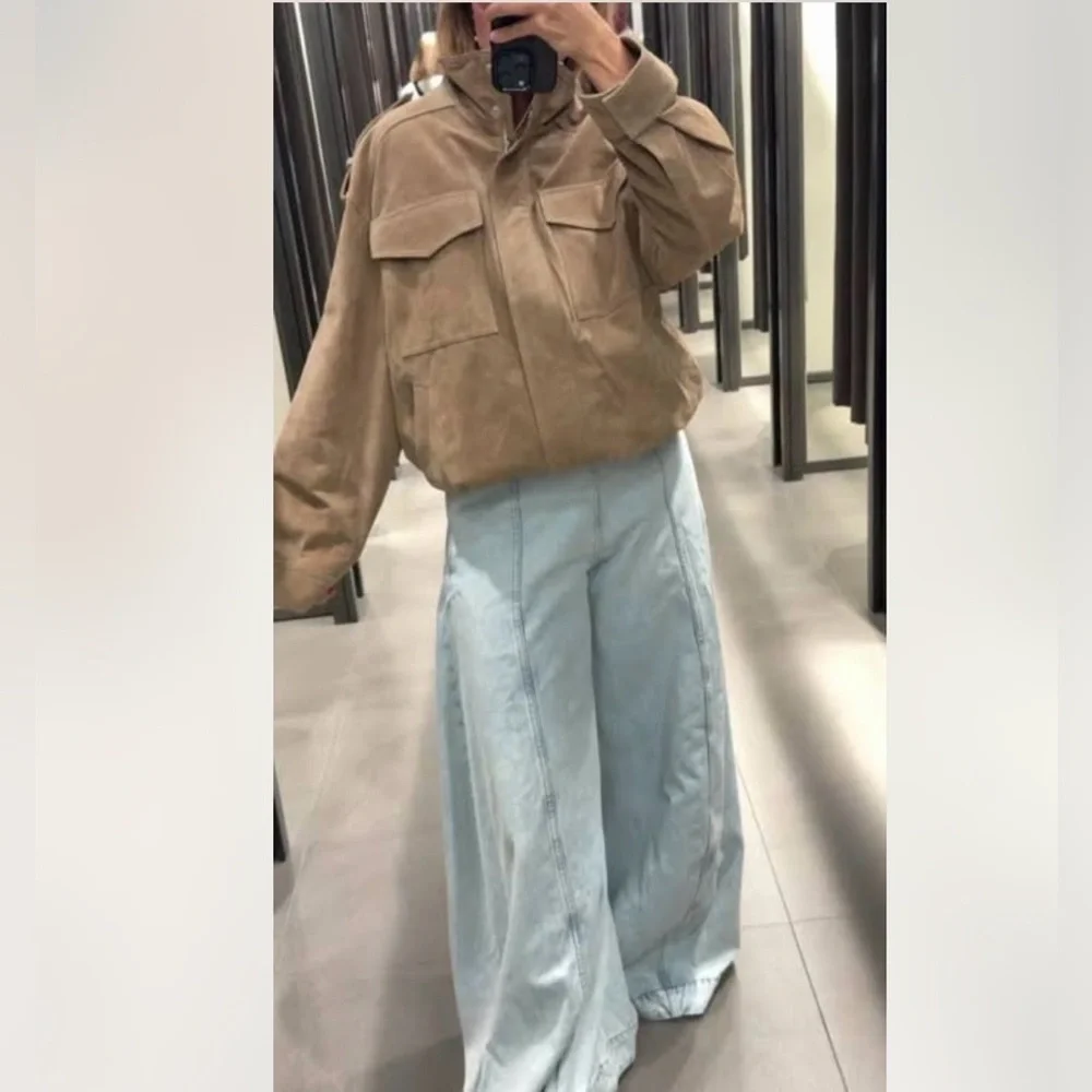 ZARA Viral Suede Leather Oversized Jacket. New, S - Picture 2 of 16